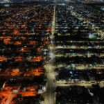 Vista aérea de la iluminación en la ciudad de Mérida, Yucatán